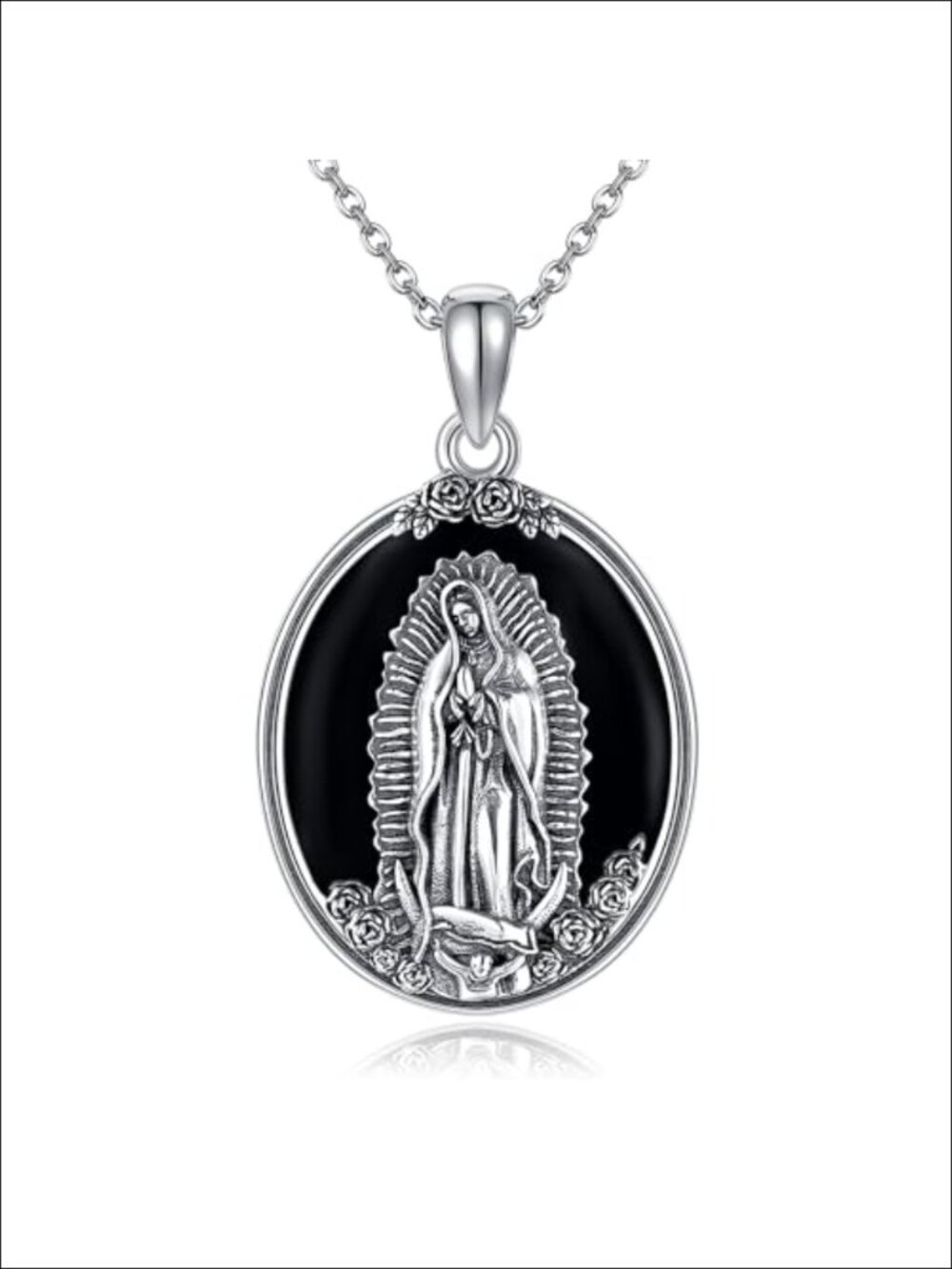 Virgen De Guadalupe Pendant Necklace 925 Sterling Silver Mother Mary Jewelry